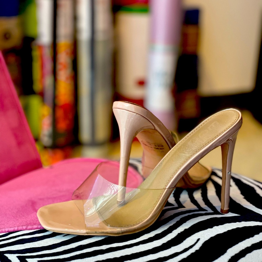 Sexy wear with anything slip on high heel nude and clear sandals